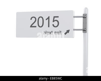 image of 3d renderer Illustration. Highway Sign, the next exit 2015. Isolated on white background. Stock Photo