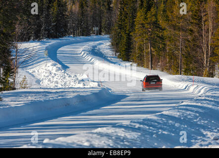 Ice road in winter. Finland, Lapland. Stock Photo