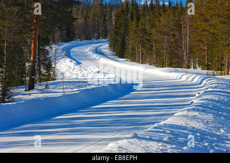 Ice road in winter. Finland, Lapland. Stock Photo