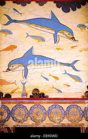 Arthur Evans Reconstruction Of The Dolphin Frescos, Knossos Minoan ...