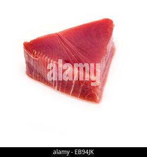 Yellowfin tuna steak isolated on a  white studio background. Stock Photo