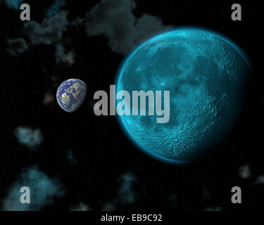 3D space scene with fictional planets Stock Photo