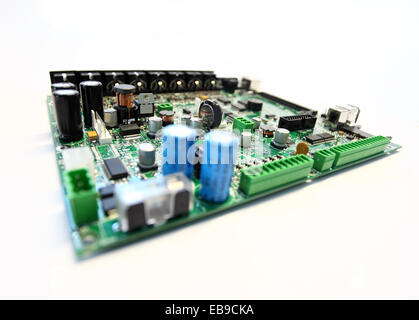 electronic circuit board close up on a white background Stock Photo