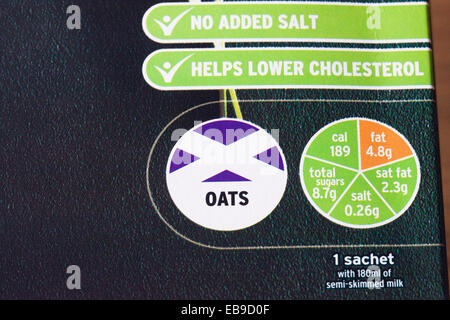 Nutritional information on a packet of Porridge Oats. Stock Photo