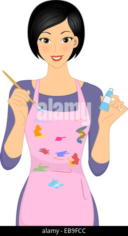 Illustration of spray painter holding paint spray gun spraying set ...