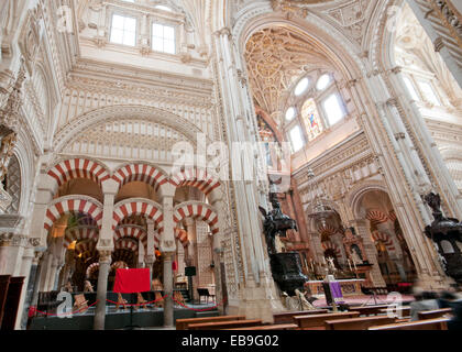 CORDOBA, SPAIN - MARCH 28  2014: Interior view of the Christian cathedral built into the  Mezquita. Popular tourist destination  Stock Photo