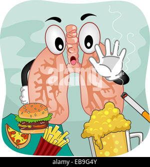 Mascot Illustration Featuring a Pair of Lungs Saying No to Vices Stock Photo