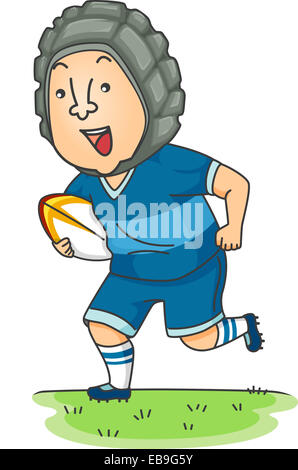 Illustration of a Rugby Player Running While Carrying the Ball Stock Photo