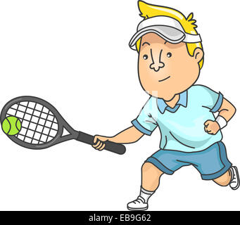 Illustration of a Tennis Player Hitting the Ball Stock Photo