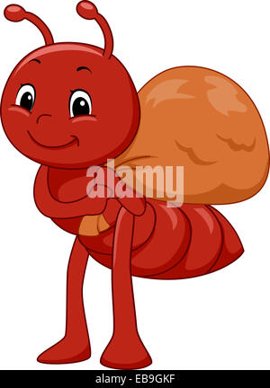 Mascot Illustration Featuring an Ant Carrying a Sack Stock Photo