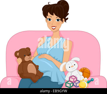 Illustration Featuring a Pregnant Woman Surrounded by Toys Stock Photo