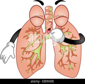 Mascot Illustration Featuring a Pair of Lungs Trying to Cough Out Phlegm Stock Photo