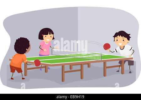 Illustration Featuring Kids Playing Table Tennis Stock Photo