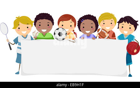 Banner Illustration Featuring Kids Wearing Different Sports Attires Stock Photo