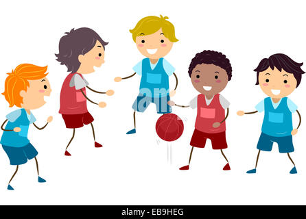 Illustration Featuring a Group of Boys Playing Basketball Stock Photo