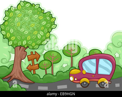 Illustration Featuring a Car on a Road Trip Following Directions Stock Photo