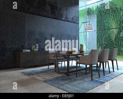 Modern Design White Dining Room Interior Architecture. 3d rendering Stock Photo