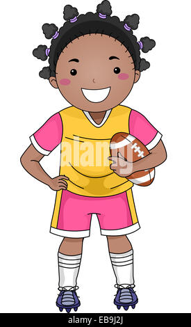 Illustration of an African-American Girl Dressed in Football Gear Stock Photo