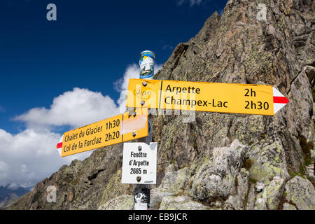 The Fenetre D' Arpette at 2665M in the Swiss alps on the Tour Du Mont Blanc. Stock Photo
