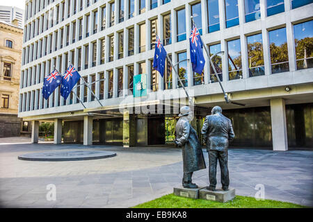 Two bronze statues outside Parliament House, Spring Street Melbourne Australia Stock Photo