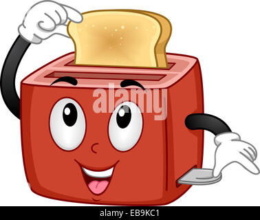 Mascot Illustration Featuring a Toaster Checking Out a Piece of Bread Stock Photo