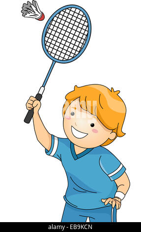 Boy playing badminton cartoon illustration Stock Vector Art ...