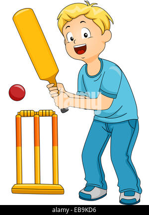 Illustration of a Boy Playing Cricket Stock Photo