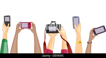 Cropped Illustration Featuring People Holding Different Cameras Stock Photo