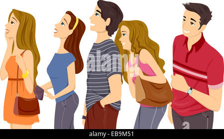 Illustration Featuring a Queue of Excited Teens Stock Photo