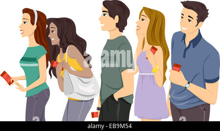 Illustration Featuring a Queue of Excited Teens Stock Photo