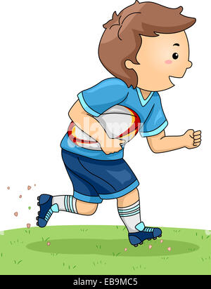 Illustration of a Boy Dressed in Rugby Gear Running Across a Field Stock Photo
