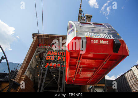 The Aiguille Du Midi cable car above Chamonix, France. Stock Photo
