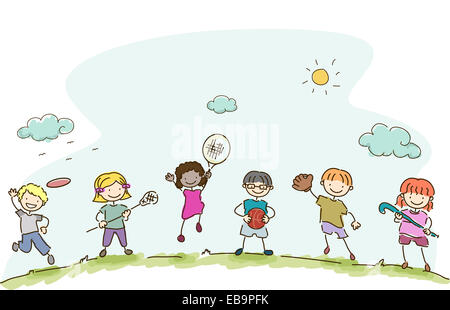 Illustration Featuring Kids Playing Different Sports Stock Photo