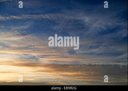 Cirrus and fleecy clouds, altocumulus, in the evening sky, Germany Stock Photo