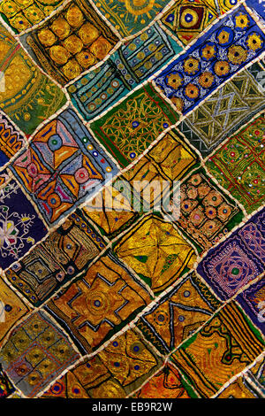 Colourful traditional wall hanging from Rajasthan, inlaid with small mirrors, Rajasthan, India Stock Photo