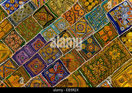 Colourful traditional wall hanging from Rajasthan, inlaid with small mirrors, Rajasthan, India Stock Photo