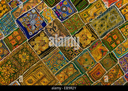 Colourful traditional wall hanging from Rajasthan, inlaid with small mirrors, Rajasthan, India Stock Photo
