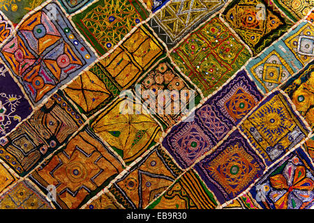 Colourful traditional wall hanging from Rajasthan, inlaid with small mirrors, Rajasthan, India Stock Photo