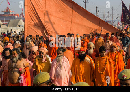 Procession Of Naked Sadhus During Kumbh Mela In Haridwar Stock Photo Alamy