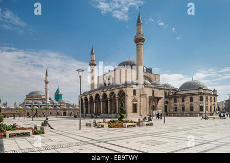 Selimiye Mosque, Mevlana Monastery and Mausoleum at the back, landmark of the city and pilgrimage site of Sufism, Aziziye Mh. Stock Photo