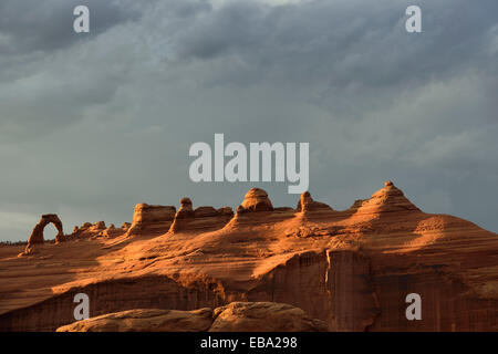 Delicate Arch, stormy mood, Arches-Nationalpark, near Moab, Utah, United States Stock Photo