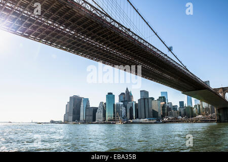 Skyline and Brooklyn Bridge, Downtown, Manhattan, New York, United States Stock Photo