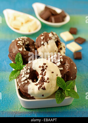 Double chocolate cronuts. Recipe available. Stock Photo