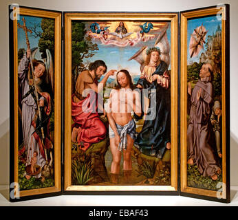 Triptych of the Baptism of Christ by  Master of Frankfurt Baroque  Antwerp 15th - 16th century Flemish Belgian Belgium Stock Photo