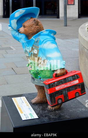 Paddington Bear statue fictional character in children's literature titled 'Bear of London' designed by Boris Johnson Trafalgar Square London England Stock Photo