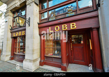 Exterior of John Lobb, boot & shoemaker in St James St, London, SW1. Holder of several royal warrants. Stock Photo