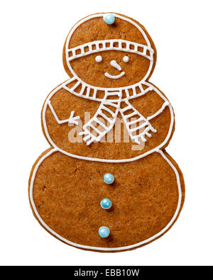 Gingerbread cookie for Christmas isolated on white background. Snowman shape cookie Stock Photo