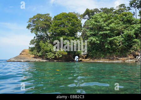 Natural cave in the rock on the Caribbean coast of Costa Rica, Punta uva, Puerto Viejo Stock Photo