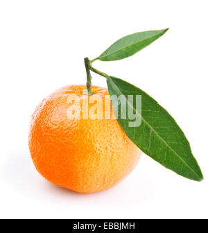 tangerine with leaves isolated on white Stock Photo