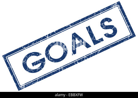 Goals blue square grungy stamp isolated on white background Stock Photo